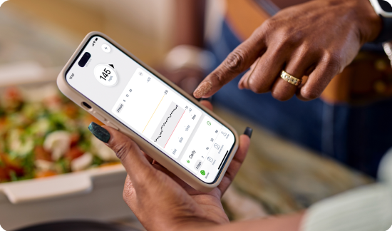 Person pointing at results on the Dexcom G7 app